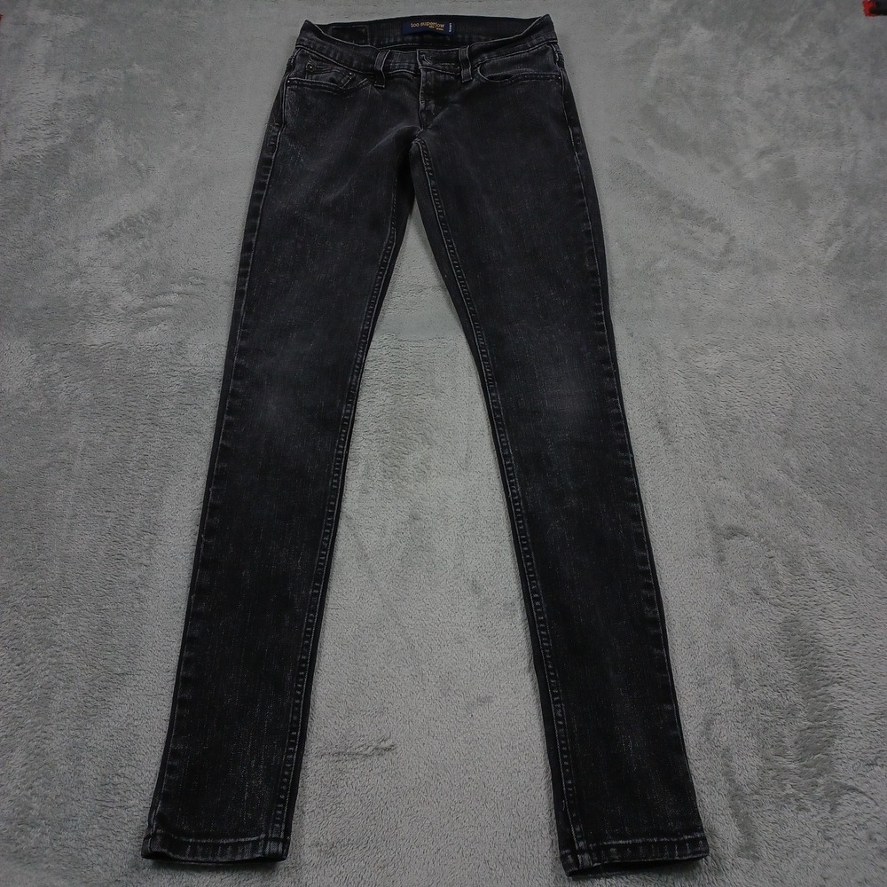 Vintage Levis 524 Jeans Womens 0 Black Super Low Skinny Y2K Distressed